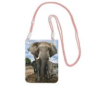 Sac à bandoulière imprimé animaux sauvages africains éléphants pour femme, mini porte-monnaie pour téléphone, joli portefeuille pour téléphone, cadeau de randonnée, voyage, rose, Taille unique