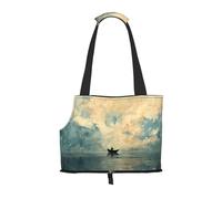 Sac à bandoulière imprimé bateau sur l'horizon pour animal de compagnie - Design pliable, petit sac de voyage pour chat et chien