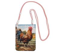 Sac à bandoulière imprimé coq sur bois dans les terres agricoles pour femmes, sac à bandoulière, sac à main, mini sac de voyage, sac de téléphone, portefeuille de téléphone, rose, Taille unique