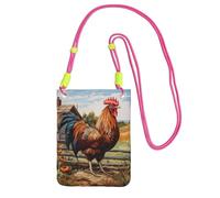 Sac à bandoulière imprimé coq sur bois dans les terres agricoles pour femmes, sac à bandoulière, sac à main, mini sac de voyage, sac de téléphone, portefeuille de téléphone, Fuchusia, Taille unique