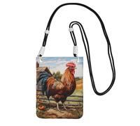 Sac à bandoulière imprimé coq sur bois dans les terres agricoles pour femmes, sac à bandoulière, sac à main, mini sac de voyage, sac de téléphone, portefeuille de téléphone, noir, Taille unique
