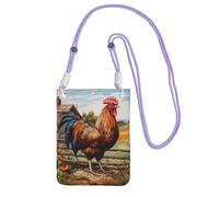 Sac à bandoulière imprimé coq sur bois dans les terres agricoles pour femmes, sac à bandoulière, sac à main, mini sac de voyage, sac de téléphone, portefeuille de téléphone, violet, Taille unique