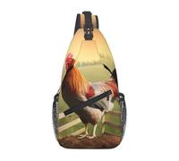 Sac à bandoulière imprimé coq sur bois dans les terres agricoles pour hommes et femmes, sac à dos décontracté pour l'école, la randonnée, le camping, les voyages, noir, taille unique, sac à dos de ran