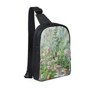 Sac à bandoulière imprimé coucher de soleil et vagues de mer pour homme et femme, sac à bandoulière pour voyage, course à pied, cyclisme, randonnée, sports, Jardin d'herbes printanières, Taille unique