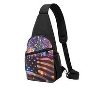 Sac à bandoulière imprimé drapeau américain feu d'artifice 4 juillet pour homme et femme, sac banane d'extérieur à bandoulière pour randonnée, sac de sport, Noir , Taille unique, Sac à dos décontracté