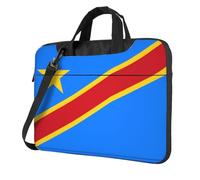 Sac à bandoulière imprimé drapeau du Congo pour ordinateur portable facile à utiliser lors de vos voyages d'affaires, Noir/blanc, 14 inch