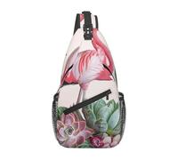 Sac à bandoulière imprimé flamant rose plantes succulentes pour homme et femme - Sac à bandoulière léger pour l'école, la randonnée, le cyclisme, les voyages, Noir , Taille unique, Sac à dos de