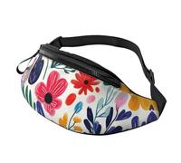 Sac à bandoulière imprimé floral abstrait tendance aquarelle unisexe sac banane feuilles taille réglable sac banane cyclistes facile d'accès pour clés, cartes et gels énergétiques 14 x 35 cm, A27