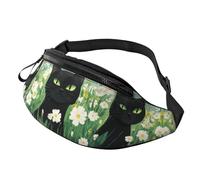 Sac à bandoulière imprimé floral tendance chat mignon unisexe sac banane vintage fleur réglable sac banane étudiant sac mains libres tendance pour la vie de campus 14 x 35 cm, A1, Taille unique