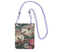 Sac à bandoulière imprimé hérisson floral pour femme, sac à bandoulière, mini sac de voyage, sac de sport, téléphone portable, violet, Taille unique