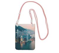 Sac à bandoulière imprimé Hong Kong pour téléphone portable, pour la course, la marche, la randonnée et le vélo, mini sac à bandoulière avec dragonne, rose, Taille unique