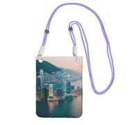 Sac à bandoulière imprimé Hong Kong pour téléphone portable, pour la course, la marche, la randonnée et le vélo, mini sac à bandoulière avec dragonne, violet, Taille unique
