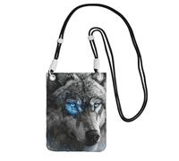 Sac à bandoulière imprimé loup aux yeux bleus pour femme, sac à bandoulière, mini sac de voyage, sac de sport, sac de téléphone, portefeuille de téléphone, noir, One Size