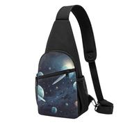 Sac à bandoulière imprimé lune, étoiles et planètes, sac à dos léger à bandoulière réglable pour hommes, femmes, enfants, Noir , Taille unique, Sac à dos de