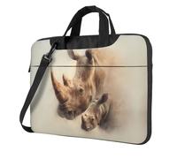 Sac à bandoulière imprimé rhinocéros mère et veau pour ordinateur portable, facile à utiliser lors de vos voyages d'affaires, Noir, 15.6 inch