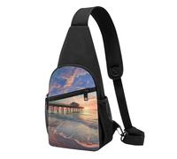 Sac à bandoulière imprimé Sunset at The Beach Bridge - Léger - Réglable - Pour hommes, femmes, enfants, Noir , Taille unique, Sac à dos de