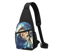 Sac à bandoulière imprimé télescope et galaxie spatiale, sac à dos léger à bandoulière réglable pour hommes, femmes, enfants, Noir , Taille unique, Sac à dos de