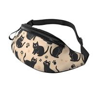 Sac à bandoulière imprimé tendance avec chat kawaii - Unisexe - Motif chats noirs - Taille réglable - Sac banane pour cyclistes - Accès facile pour clés, cartes et gels énergétiques - 14 x 35 cm, A13