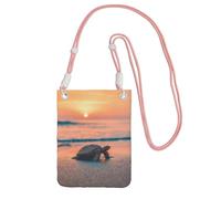 Sac à bandoulière imprimé tortue de mer et coucher de soleil pour femme, mini porte-monnaie pour téléphone, cadeau de randonnée, voyage, rose, Taille unique