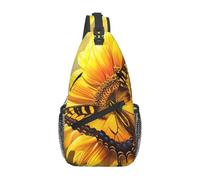 Sac à bandoulière imprimé tournesol et papillon ensoleillé pour homme et femme - Sac à bandoulière léger pour l'école, la randonnée, le cyclisme, les voyages, Noir , Taille unique, Sac à dos de