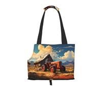 Sac à bandoulière imprimé tracteur rouge de ferme pour sortir - Sac à bandoulière double usage pour petit chien et chat