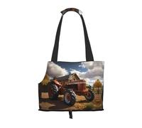 Sac à bandoulière imprimé tracteur rouge pour sortir, petit chien et chat double usage