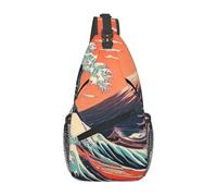 Sac à bandoulière japonais Ukiyo-E style vagues Mount Fuji soleil rouge sac à bandoulière sac à dos de voyage sac à dos bandoulière pour homme sac à dos de randonnée