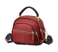 Sac à bandoulière, large sangle réglable, en cuir véritable, sac à bandoulière avec plusieurs poches, petit sac de transport carré tendance, pour un usage quotidien, rouge, voir description