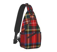 Sac à bandoulière léger à carreaux rouges inspiré de la culture occidentale européenne, motif irlandais abstrait, design classique vintage, sac à dos de poitrine en plein air avec sangle réglable pour
