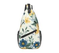 Sac à bandoulière léger à motif floral bleu et jaune pour homme et femme - Sac à bandoulière léger pour l'école, la randonnée, le cyclisme, les voyages, Noir , Taille unique, Sac à dos de