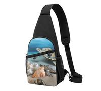 Sac à bandoulière léger avec imprimé conque de mer, coquillage, tortue de mer, sac à dos à bandoulière réglable pour hommes, femmes, enfants, Noir , Taille unique, Sac à dos de