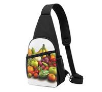 Sac à bandoulière léger avec imprimé de légumes frais et de fruits - Sac à dos à bandoulière réglable pour hommes, femmes, enfants, Noir , Taille unique, Sac à dos de