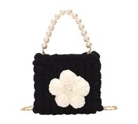 Sac à bandoulière léger en tricot doux comme un nuage crème avec fleur bouffante, Noir , Taille unique