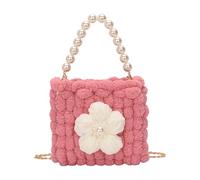 Sac à bandoulière léger en tricot doux comme un nuage crème avec fleur bouffante, Rose vif, Taille unique