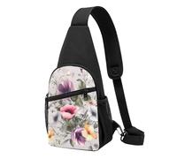 Sac à bandoulière léger et réglable avec motif floral et plantes pour hommes, femmes, enfants, Noir , Taille unique, Sac à dos de
