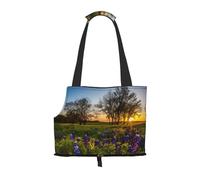 Sac à bandoulière léger et respirant pour animal domestique Motif lavande et pré au coucher du soleil 26 x 34 cm