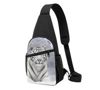 Sac à bandoulière léger imprimé tigre blanc dans la neige - Sac à dos à bandoulière réglable pour homme, femme, enfant, Noir , Taille unique, Sac à dos de