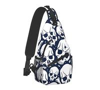 Sac à bandoulière léger réglable Voyage randonnée américain Couleur Bleu Marine Blanc crânes Fous tête