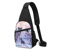 Sac à bandoulière magique de Noël pour homme et femme, sac à dos à bandoulière décontracté, sac à dos à bandoulière gauche ou droite, Famille de loups d'hiver, Taille unique