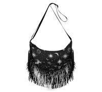 Sac à bandoulière matelassé noir gothique tarot astrologie pour femme avec pompons (prop2)