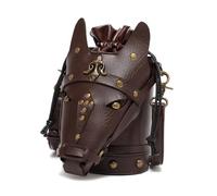 Sac à bandoulière médiéval classique vintage en cuir synthétique avec tête de cheval avec cordon de serrage pour LARP et événement historique, marron