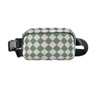 Sac à bandoulière mignon à carreaux américains pêche et vert pour homme et femme Mini sac à bandoulière avec sangle réglable pour cyclisme, randonnée, gym, Carreaux américains pêche et vert, 1 size