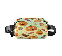 Sac à bandoulière mignon citrouilles et bonbons d'Halloween pour femmes, hommes, adolescents, mini sac à bandoulière avec sangle réglable pour les voyages