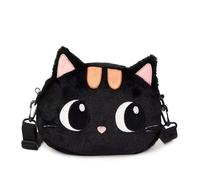 Sac à bandoulière mignon en forme de chat noir, sac à main kawaii avec fermeture éclair pour femmes et filles - Peluche douce et moelleuse avec grands yeux et rayures oranges, sangle réglable pour les