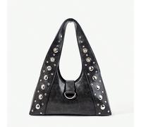 Sac à bandoulière mode simple de rue doux et cool pour filles Y2K rétro noir avec design de rivets, pour le shopping quotidien, les trajets, l'école et les rendez-vous Taille UniquePolyuréthane