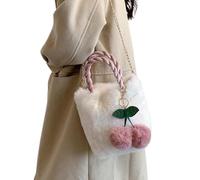 Sac à bandoulière moelleux - Sac à main en peluche blanche avec pompon