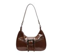 Sac à bandoulière multifonction en cuir PU pour femme, style rétro, couleur unie, sac à main avec boucle, sacoche à bandoulière en cuir PU brillant sous les bras, marron, One Size