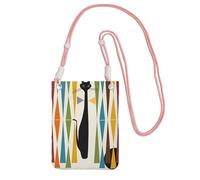 Sac à bandoulière noir - Sac à main pour téléphone portable avec imprimé chat moderne du milieu du siècle, parfait pour les déplacements, le shopping et les activités de plein air, rose, taille unique