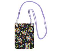 Sac à bandoulière noir - Sensibilisation à l'autisme - Pièces de puzzle - Sac pour téléphone portable - Imprimé cœur - Parfait pour les déplacements, le shopping et les activités de plein air - Violet