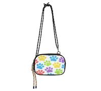 Sac à bandoulière noir tendance pour femme avec emplacements pour cartes de crédit, petit sac à main Take a walk - Ocean Ship Bleu, Motif empreintes de pattes colorées dessinées à la main